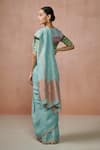 Shop_Dressfolk_Blue Linen Round Neck Handloom Saree Set _at_Aza_Fashions