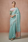 Buy_Dressfolk_Blue Linen Round Neck Handloom Saree Set _at_Aza_Fashions