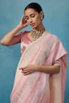 Buy_Dressfolk_Pink Linen V-neck Handloom Saree Set 