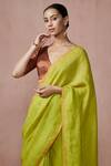 Dressfolk_Green Linen V-neck Handloom Saree With Blouse _at_Aza_Fashions