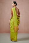 Shop_Dressfolk_Green Linen V-neck Handloom Saree With Blouse _at_Aza_Fashions