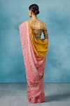 Shop_Dressfolk_Pink Linen Beads Round Neck Handloom And Yellow Saree Set _at_Aza_Fashions