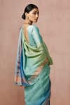 Shop_Dressfolk_Multi Color Linen V-neck Handloom Designer Saree Set _at_Aza_Fashions