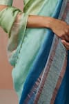 Dressfolk_Multi Color Linen V-neck Handloom Designer Saree Set _at_Aza_Fashions
