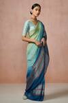 Buy_Dressfolk_Multi Color Linen V-neck Handloom Designer Saree Set 