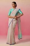 Buy_Dressfolk_Blue Linen Round Neck Handloom Ombre Saree Set _at_Aza_Fashions