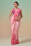 Buy_Dressfolk_Pink Linen V-neck Floral Handloom Saree Set _at_Aza_Fashions