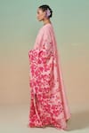 Dressfolk_Pink Linen V-neck Floral Handloom Saree Set _at_Aza_Fashions