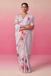 Buy_Dressfolk_Multi Color Linen V-neck Light Blue Pink Ombre Handloom Saree _at_Aza_Fashions