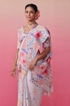 Dressfolk_Multi Color Linen V-neck Light Blue Pink Ombre Handloom Saree _at_Aza_Fashions