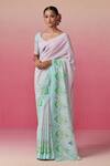 Buy_Dressfolk_Blue Linen Embroidery Round Neck Light Pink Ombre Handloom Saree _at_Aza_Fashions