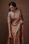 Dressfolk_Gold Handloom Cotton Round Neck Tissue Designer Saree With Blouse _at_Aza_Fashions
