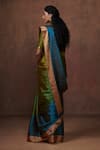 Shop_Dressfolk_Green Tissue V-neck Handloom And Olive Saree Set _at_Aza_Fashions