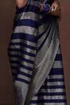 Dressfolk_Blue Tissue V-neck And Silver Handloom Saree _at_Aza_Fashions