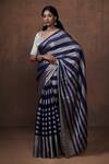 Buy_Dressfolk_Blue Tissue V-neck And Silver Handloom Saree _at_Aza_Fashions