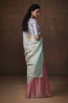 Dressfolk_Pink Tissue V-neck Handloom Saree With Blouse _at_Aza_Fashions