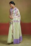 Buy_Dressfolk_Green Silk Round Neck Pastel Handloom Saree Set _at_Aza_Fashions