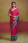 Buy_Dressfolk_Pink Silk Zari V-neck Handloom Saree Set _at_Aza_Fashions