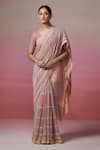 Buy_Dressfolk_Multi Color Linen V-neck Handloom Saree And Padded Blouse Set _at_Aza_Fashions