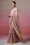 Buy_Dressfolk_Multi Color Linen V-neck Handloom Saree And Padded Blouse Set 