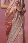 Shop_Dressfolk_Multi Color Linen V-neck Handloom Saree And Padded Blouse Set 