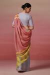 Shop_Dressfolk_Multi Color Linen V-neck Multi-coloured Handloom Saree Set _at_Aza_Fashions