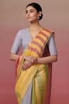 Dressfolk_Multi Color Linen V-neck Multi-coloured Handloom Saree Set _at_Aza_Fashions