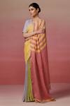 Shop_Dressfolk_Multi Color Linen V-neck Multi-coloured Handloom Saree Set 