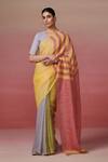Buy_Dressfolk_Multi Color Linen V-neck Multi-coloured Handloom Saree Set _at_Aza_Fashions