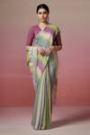 Buy_Dressfolk_Multi Color Linen V-neck Multi-color Handloom Saree And Blouse _at_Aza_Fashions