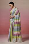 Shop_Dressfolk_Multi Color Linen V-neck Multi-color Handloom Saree And Blouse _at_Aza_Fashions