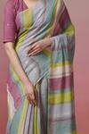 Dressfolk_Multi Color Linen V-neck Multi-color Handloom Saree And Blouse _at_Aza_Fashions