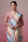 Buy_Dressfolk_Peach Linen V-neck And Powder Blue Handloom Saree Set 