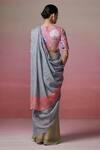 Shop_Dressfolk_Green Linen Embroidery Round Neck And Blue Handloom Saree Set _at_Aza_Fashions