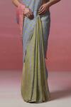 Dressfolk_Green Linen Embroidery Round Neck And Blue Handloom Saree Set _at_Aza_Fashions