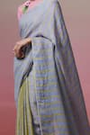 Buy_Dressfolk_Green Linen Embroidery Round Neck And Blue Handloom Saree Set 