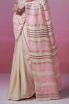 Shop_Dressfolk_Beige Linen V-neck And Powder Pink Handloom Saree Set 