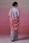 Shop_Dressfolk_Blue Linen V-neck Handloom Saree Set _at_Aza_Fashions