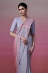 Dressfolk_Blue Linen V-neck Handloom Saree Set _at_Aza_Fashions