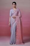 Buy_Dressfolk_Blue Linen V-neck Handloom Saree Set _at_Aza_Fashions