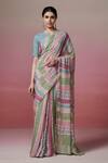 Buy_Dressfolk_Multi Color Linen Round Neck Handloom Saree And Blouse _at_Aza_Fashions