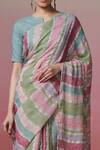 Buy_Dressfolk_Multi Color Linen Round Neck Handloom Saree And Blouse 