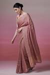 Shop_Dressfolk_Pink Linen Embroidery V-neck Handloom Onion Saree Set _at_Aza_Fashions