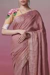 Buy_Dressfolk_Pink Linen Embroidery V-neck Handloom Onion Saree Set 
