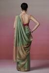 Shop_Dressfolk_Green Linen Halter Neck Sage Handloom Saree Set _at_Aza_Fashions