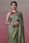Buy_Dressfolk_Green Linen Halter Neck Sage Handloom Saree Set 