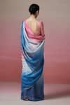Shop_Dressfolk_Multi Color Handloom Cotton, Linen Embroidery V-neck Pink And Blue Saree Set _at_Aza_Fashions