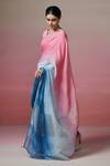 Buy_Dressfolk_Multi Color Handloom Cotton, Linen Embroidery V-neck Pink And Blue Saree Set 