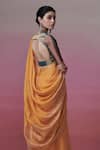 Shop_Dressfolk_Yellow Handloom Cotton, Linen Embroidery Round Neck Saree With Blouse _at_Aza_Fashions