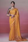 Buy_Dressfolk_Yellow Handloom Cotton, Linen Embroidery Round Neck Saree With Blouse _at_Aza_Fashions